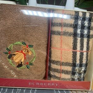 Burberry Brown and Tan Face Towel Set with Embroidered